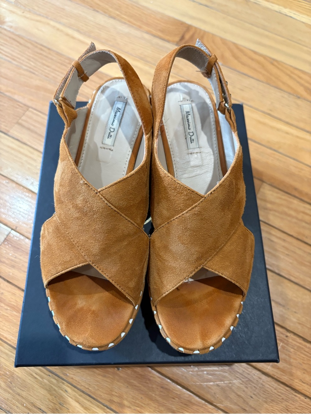 Massimo Dutti Cognac Suede Crisscross Slingback Sandals, size 37 (6.5)